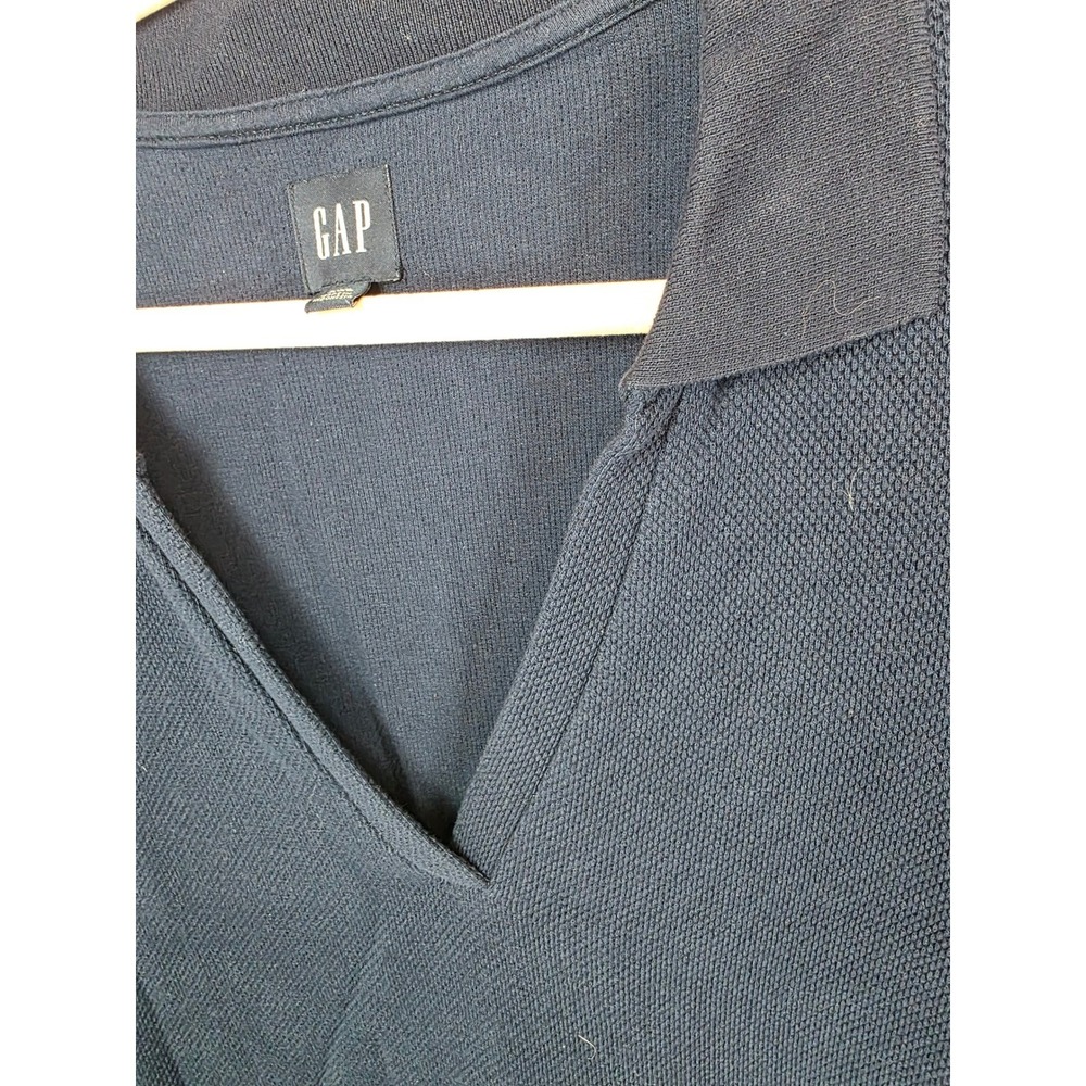 Gap Navy Blue Cotton Pique V-Neck Polo Midi Dress Short Sleeve XXL - Picture 3 of 5